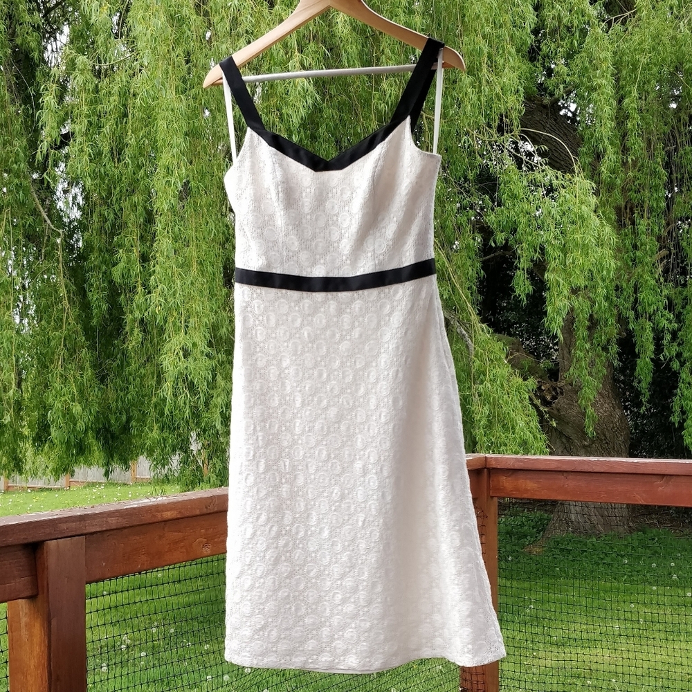 Ann Taylor LOFT lace tea dress, cream with black accents